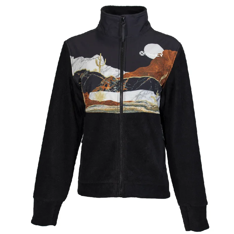 ""Ladies Tech Fleece Jacket"" Black w/Landscape Pattern