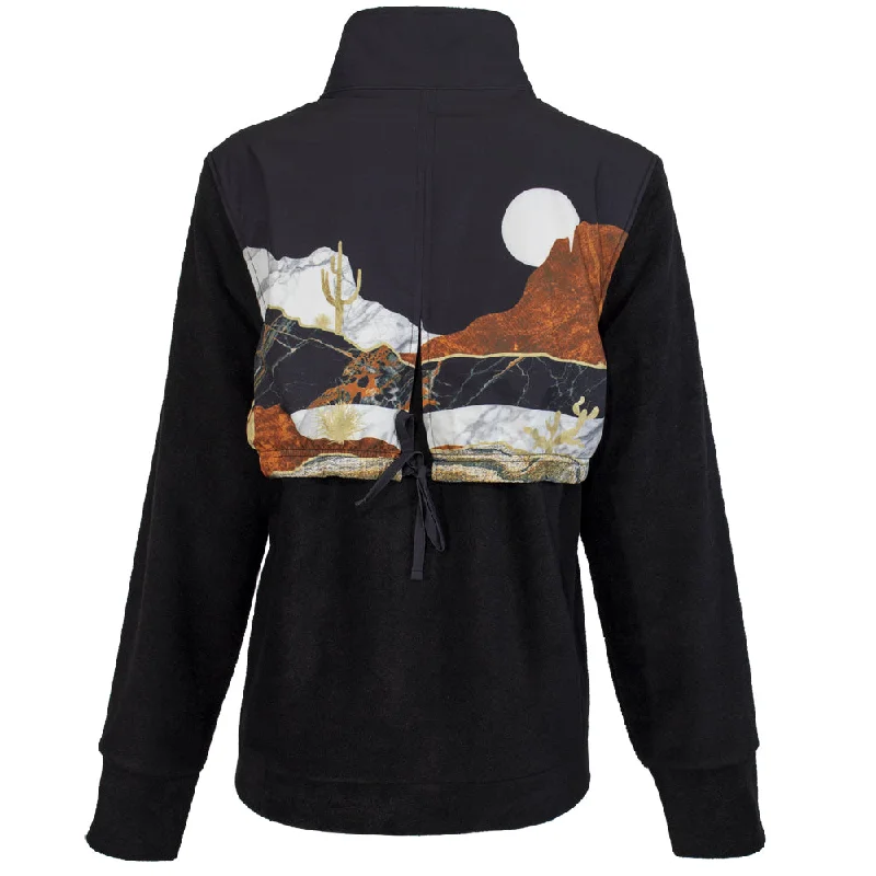 ""Ladies Tech Fleece Jacket"" Black w/Landscape Pattern