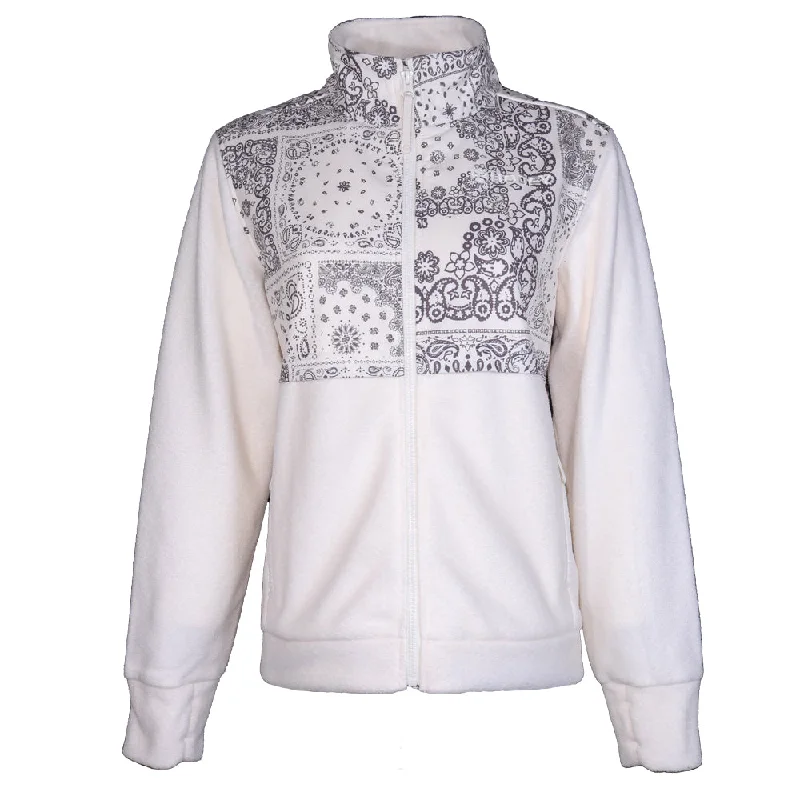 ""Ladies Tech Fleece Jacket"" White/Grey Bandana Pattern