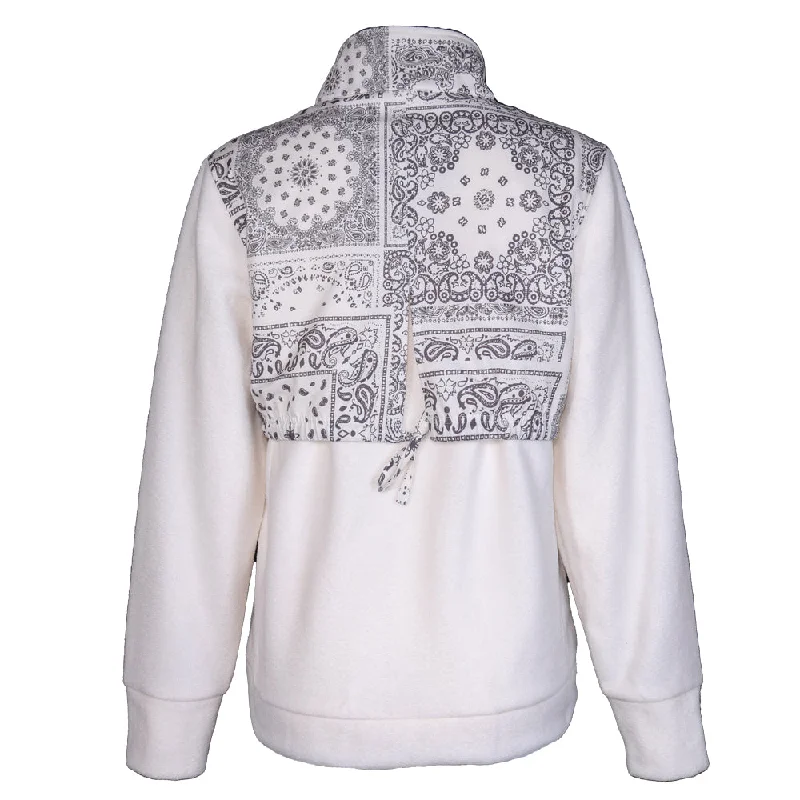 ""Ladies Tech Fleece Jacket"" White/Grey Bandana Pattern