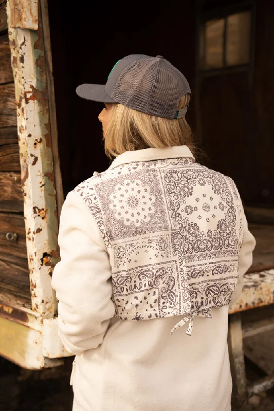 ""Ladies Tech Fleece Jacket"" White/Grey Bandana Pattern