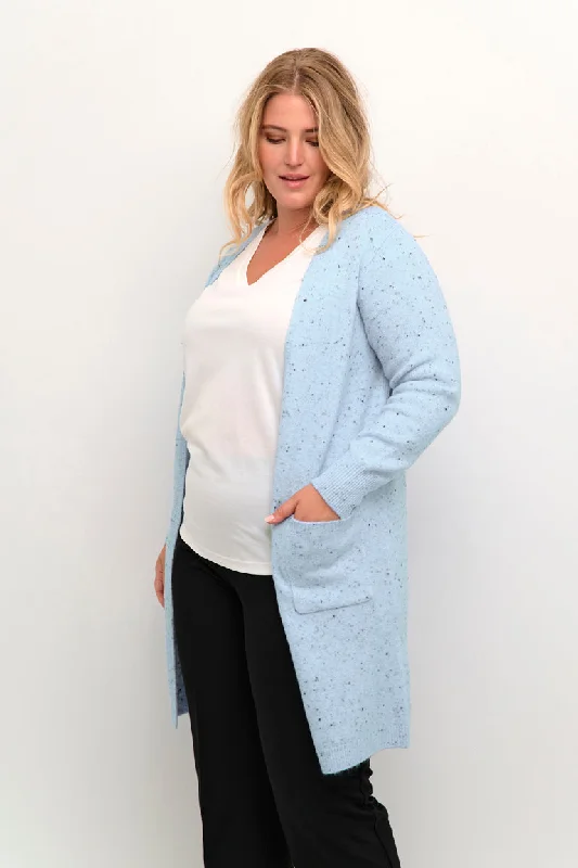 Lange hellblaue Strickjacke