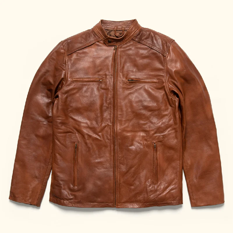 Thompson Leather Moto Jacket | Whiskey Brown