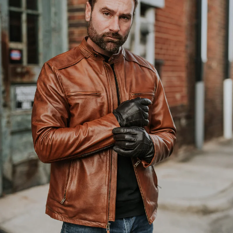 Thompson Leather Moto Jacket | Whiskey Brown