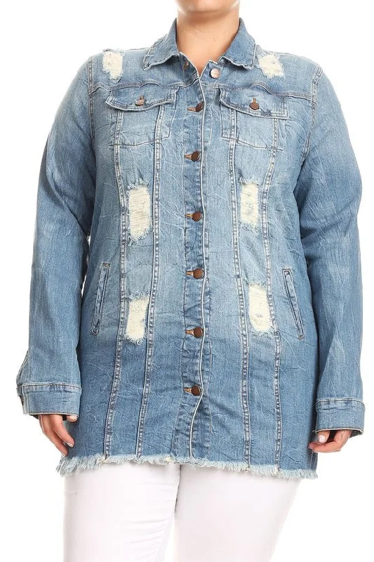 Light Blue Shredded Back Denim Jacket