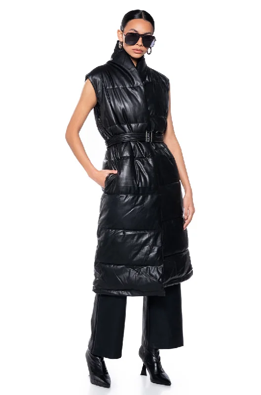 LONG PUFFER VEST WITH BELT