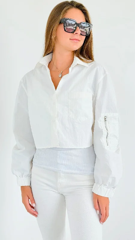 Long Sleeve Cropped Jacket - Ivory