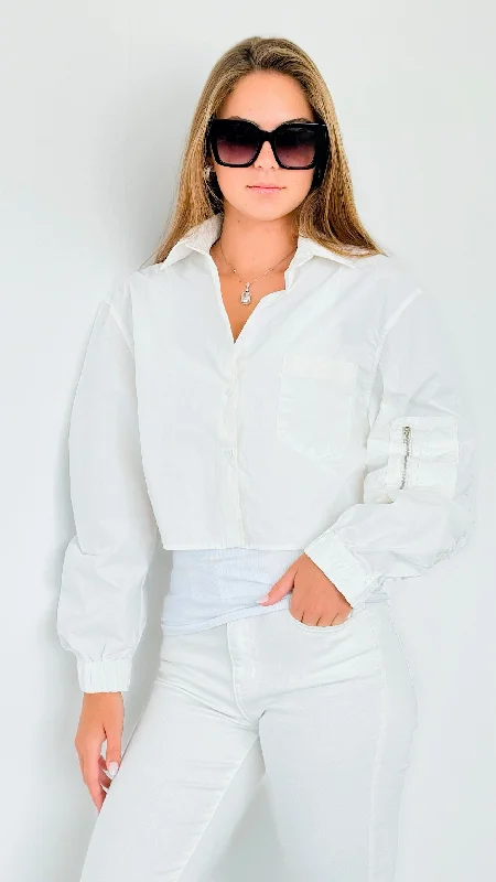 Long Sleeve Cropped Jacket - Ivory