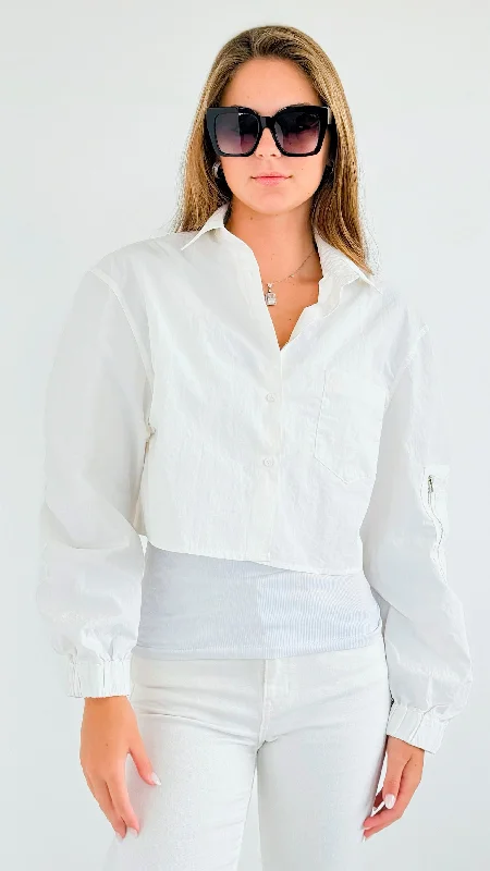 Long Sleeve Cropped Jacket - Ivory