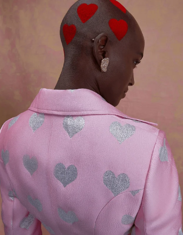 Lucille Pink Heart Print Silk Jacquard Jacket