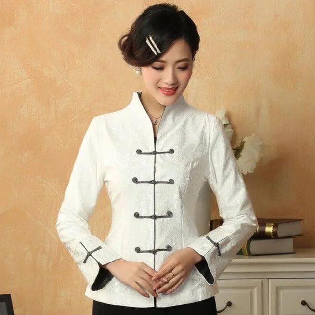 Mandarin Sleeve V Neck Chinese Style Jacket with Strap Buttons