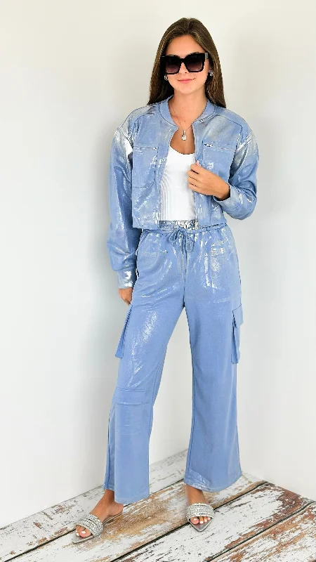 Metallic Cropped Jacket - Blue