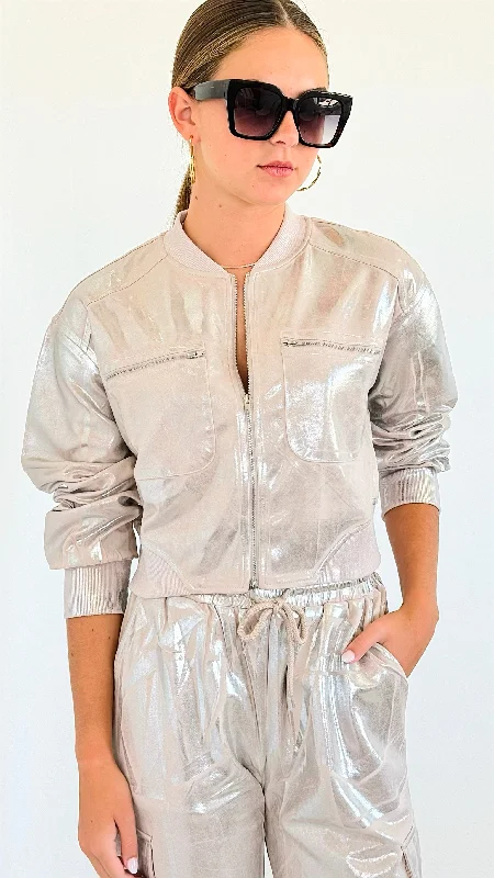 Metallic Cropped Jacket - Beige