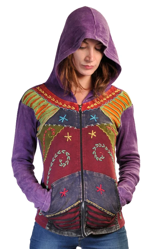 multicolored-stone-washed-cotton-cardigan-attach-hood-razor-cut-embroidery