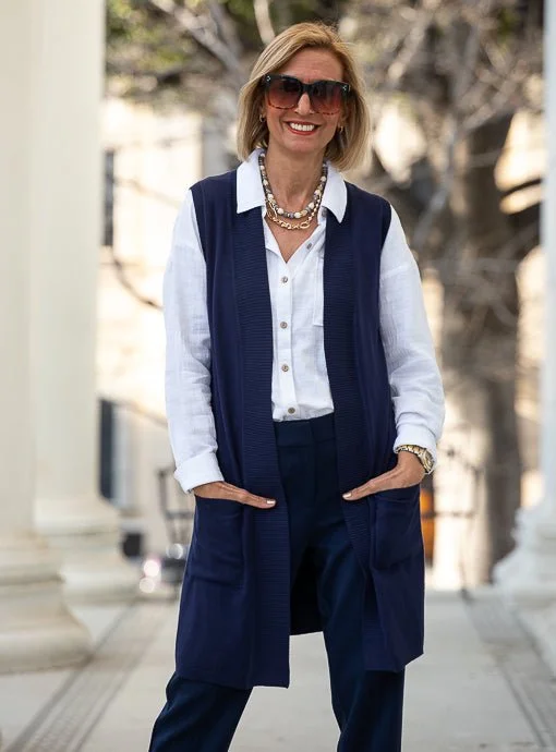 Navy Lightweight Open Front Cardigan Vest