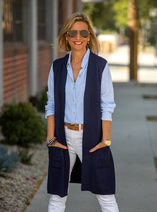 Navy Lightweight Open Front Cardigan Vest