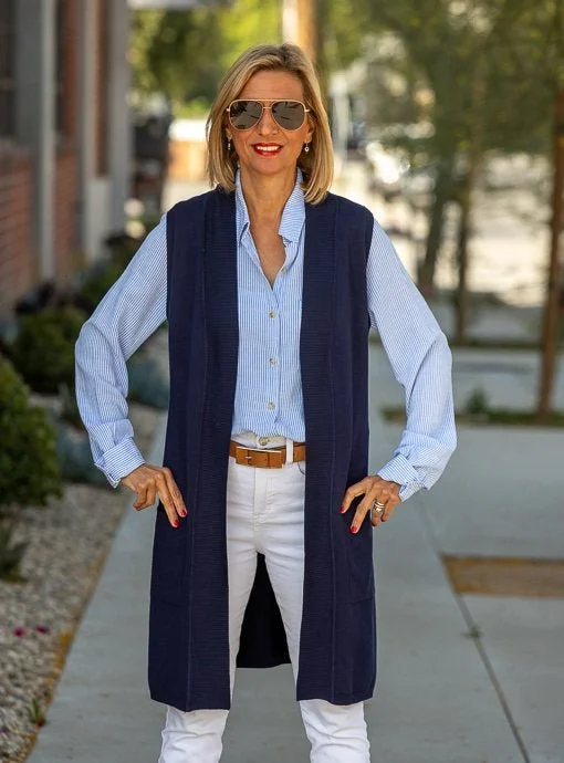 Navy Lightweight Open Front Cardigan Vest