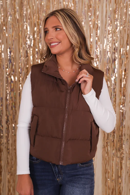 On the Slopes Puffer Vest-Brown