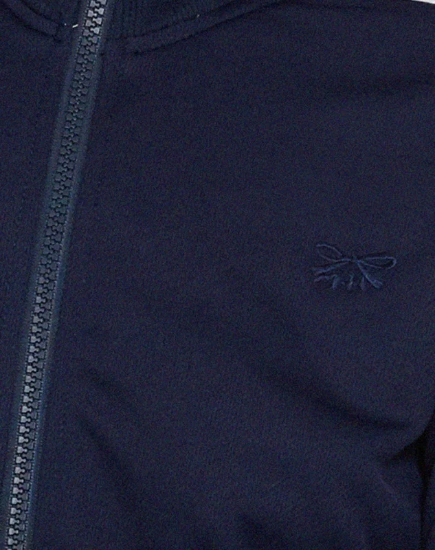 Orion Zip Up Jumper in Navy with White Stripes and M Embroidery