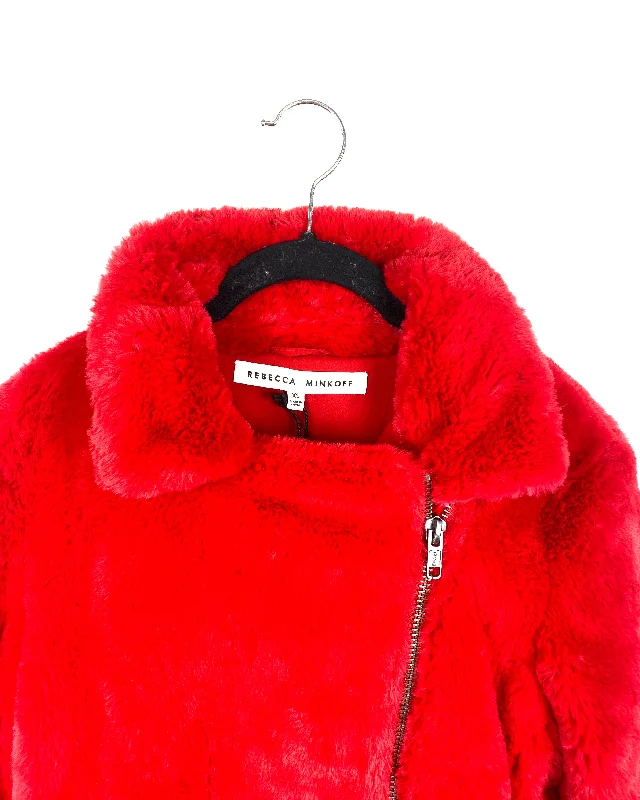 Faux Fur Red Jacket - Size 0 and 2