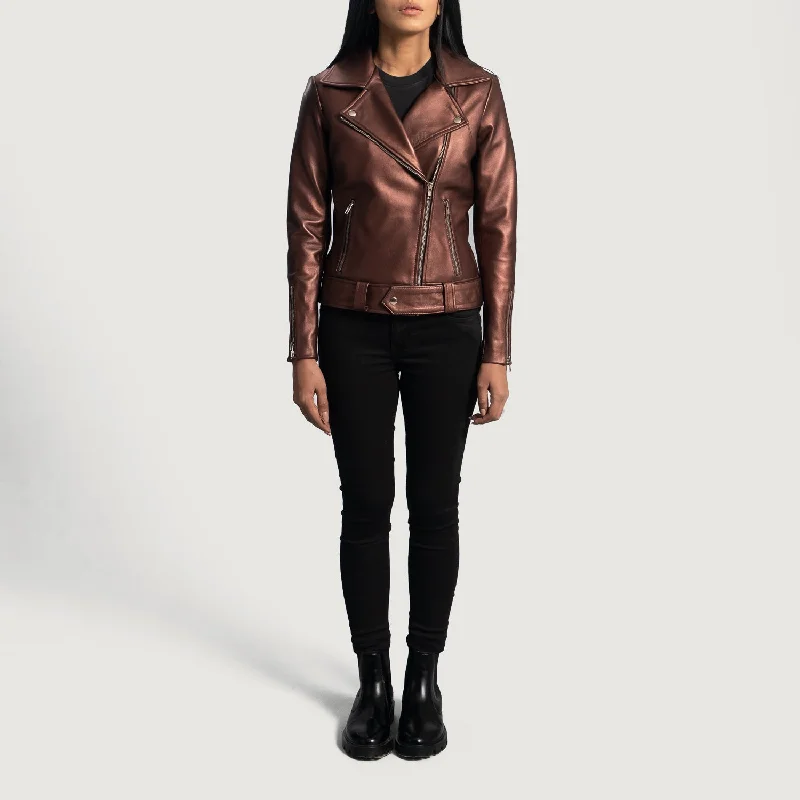 Rumy Maroon Leather Biker Jacket