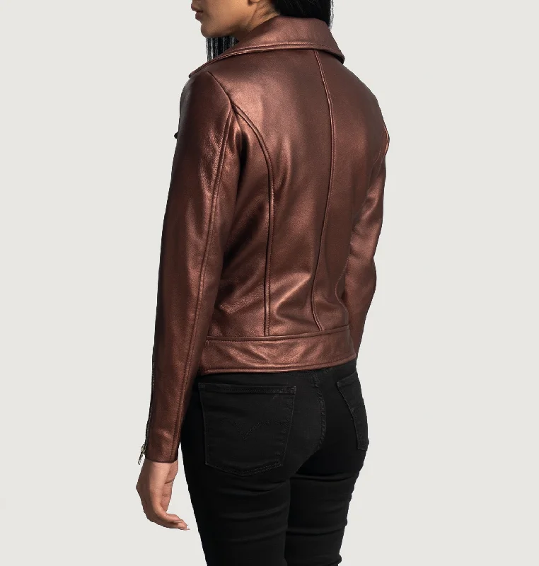 Rumy Maroon Leather Biker Jacket