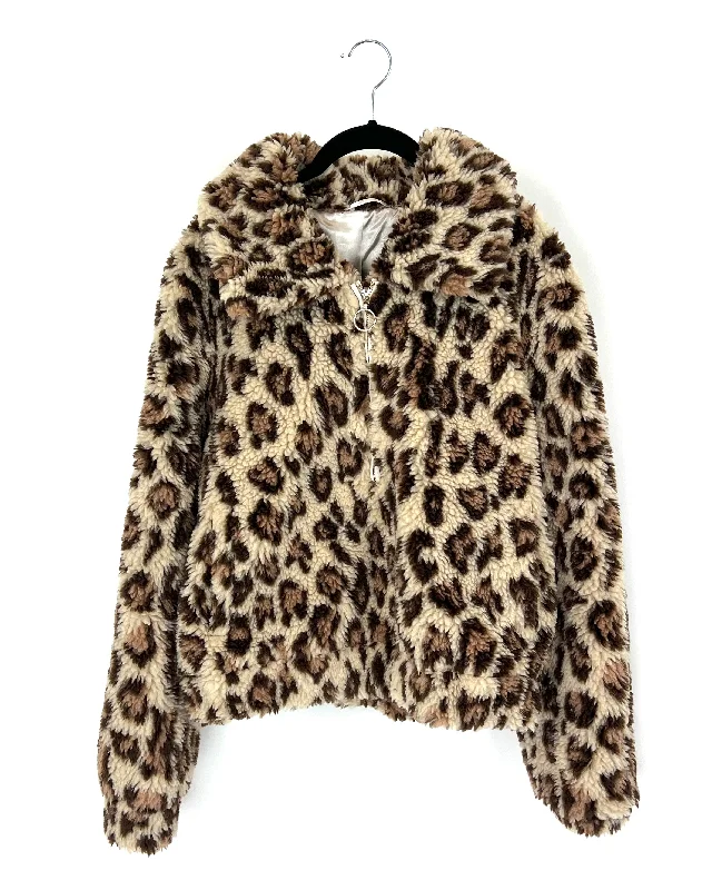 Brown Animal Print Half Zip Jacket - Size 4/6