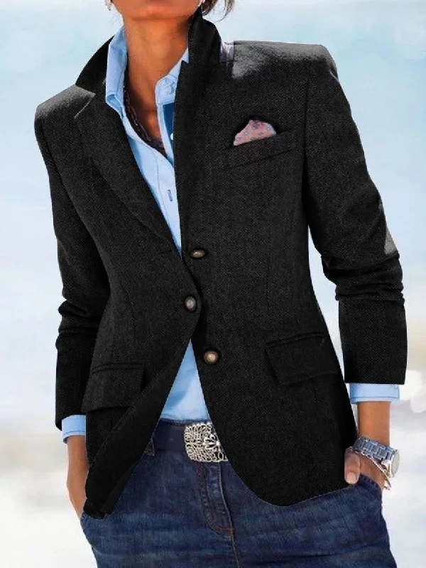 Solid Color Long Sleeve Suit Jacket