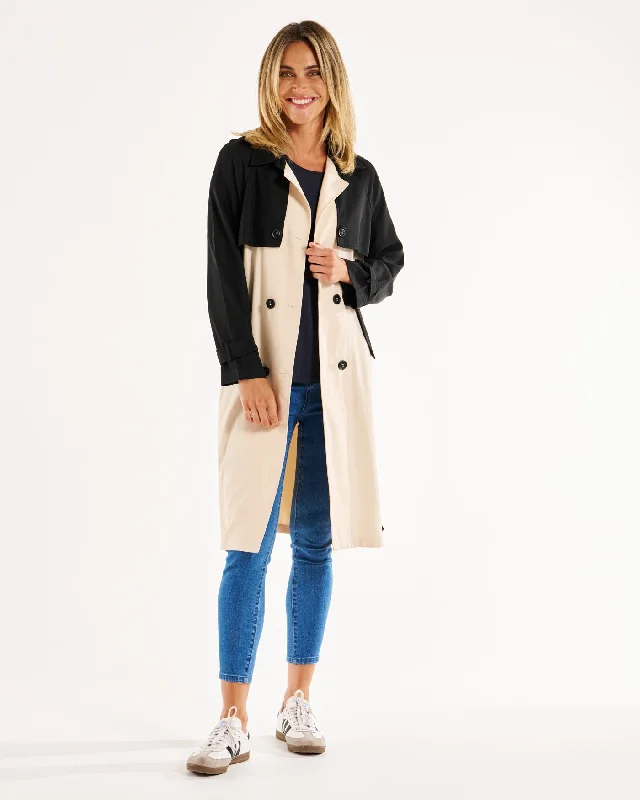 Betty Basics Splice Trench Coat - Black/Ivory