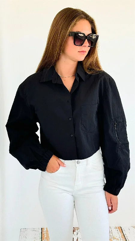 Long Sleeve Cropped Jacket - Black