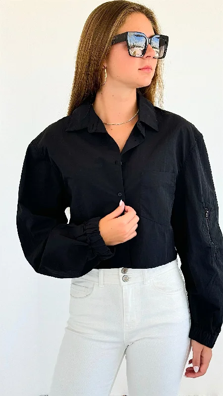 Long Sleeve Cropped Jacket - Black