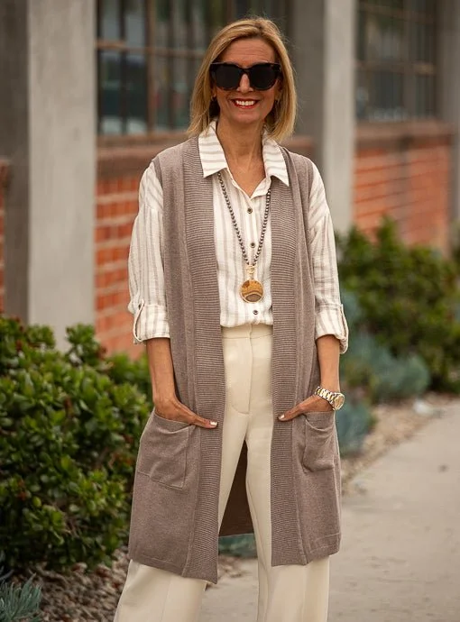 Taupe Lightweight Open Front Cardigan Vest