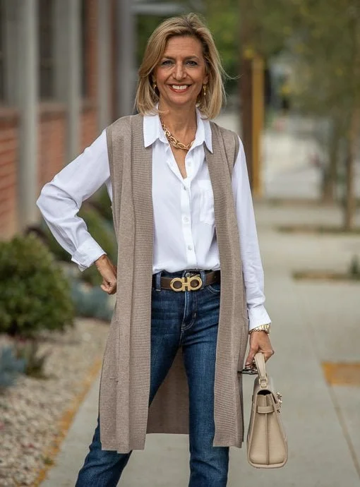 Taupe Lightweight Open Front Cardigan Vest