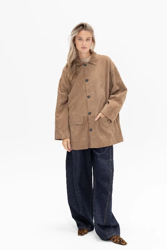 Suede Car Coat, Tan