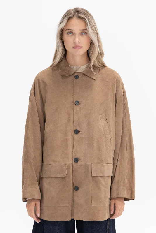 Suede Car Coat, Tan