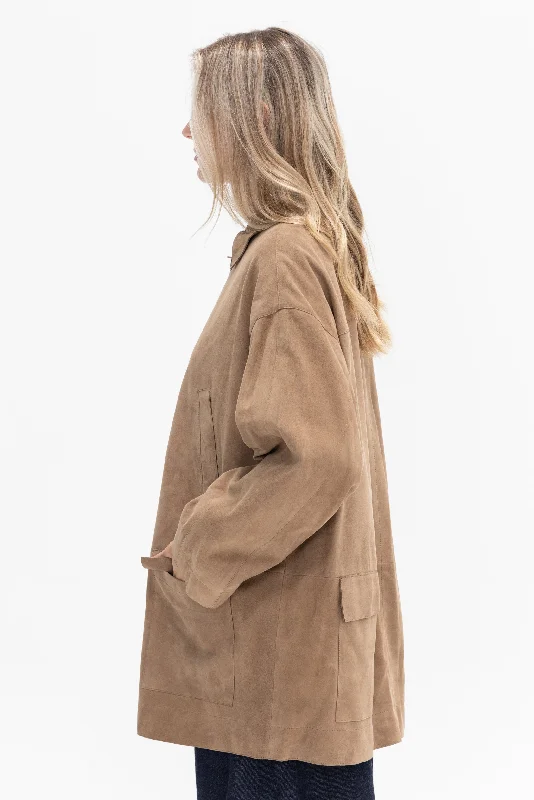 Suede Car Coat, Tan