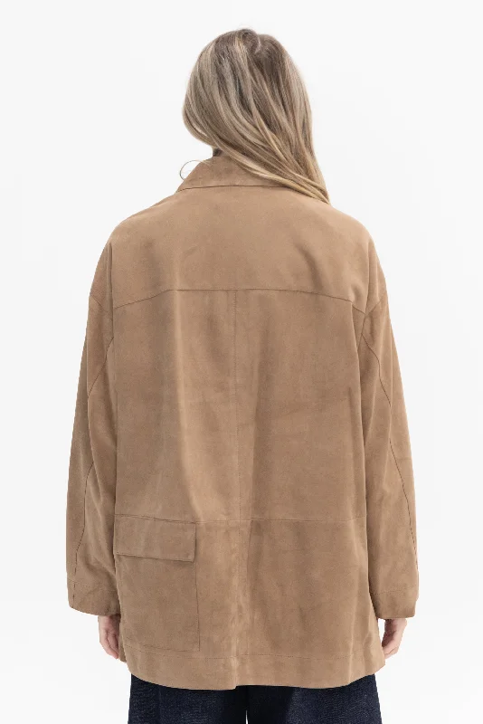 Suede Car Coat, Tan