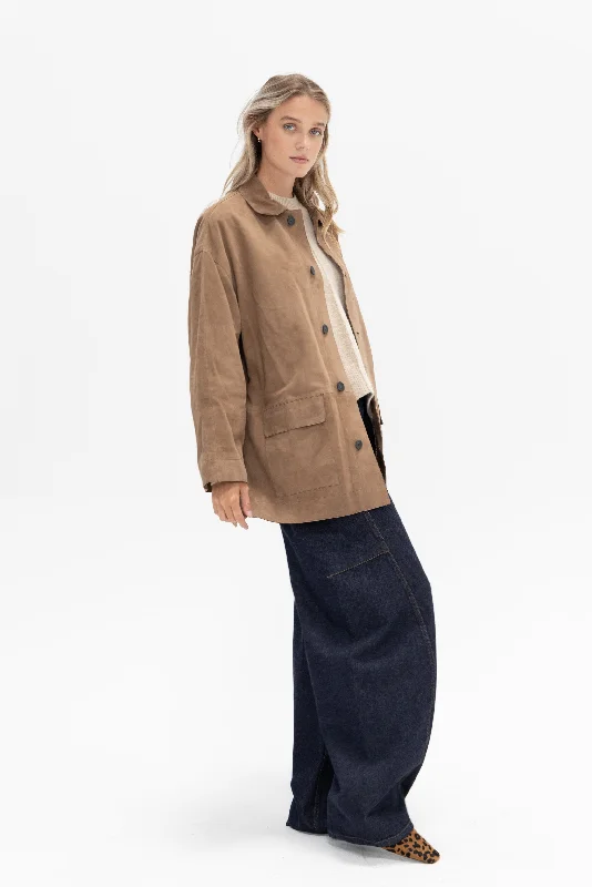 Suede Car Coat, Tan