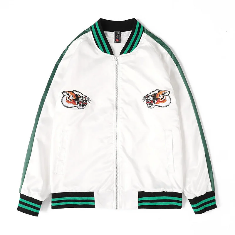 Tiger Head Embroidery Oriental Baseball Jacket Pilot Jacket