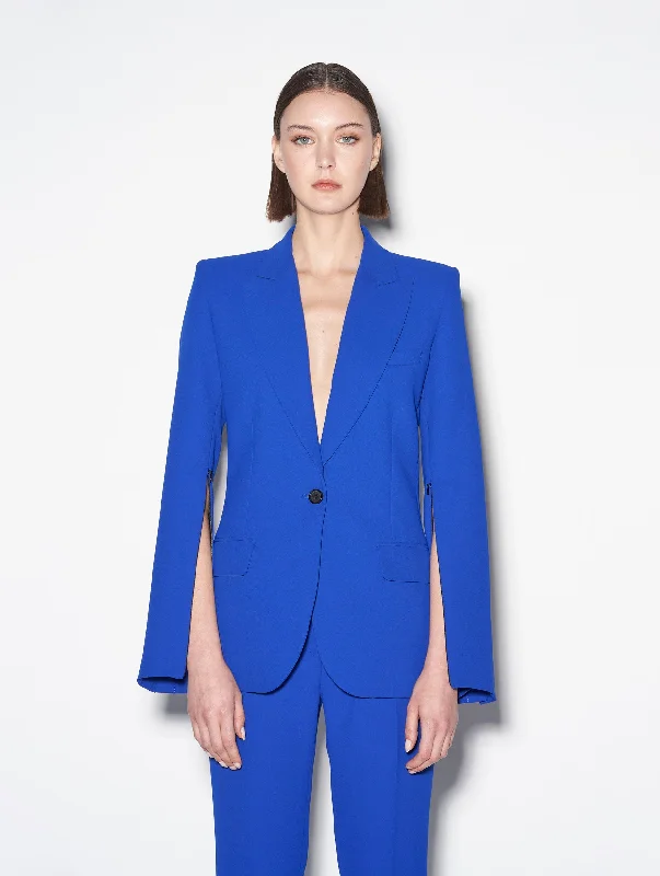 Veste de costume à manches zippées en crêpe bleue