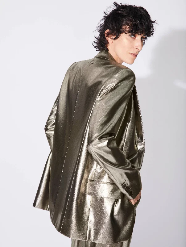 Veste de costume coupe boyfriend en lamé gold