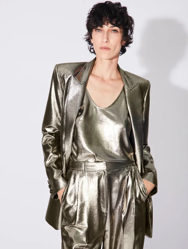 Veste de costume coupe boyfriend en lamé gold