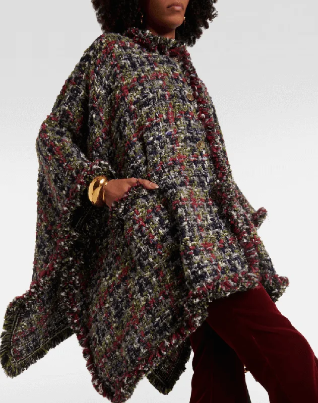 Wool-blend tweed poncho