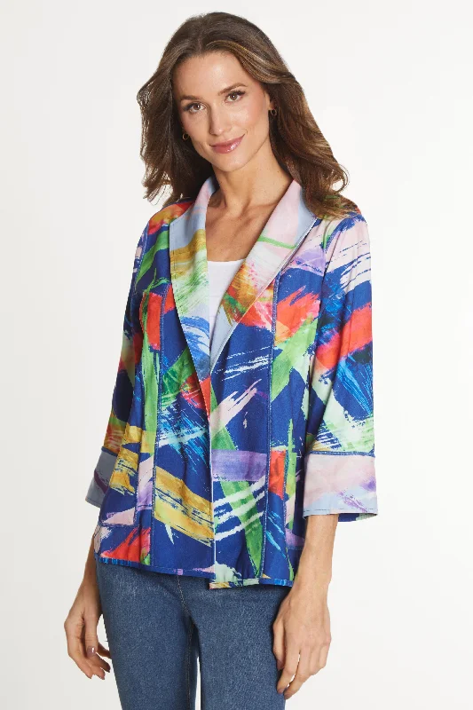 Woven Printed Reversible Open Front Jacket - Abstract Multi