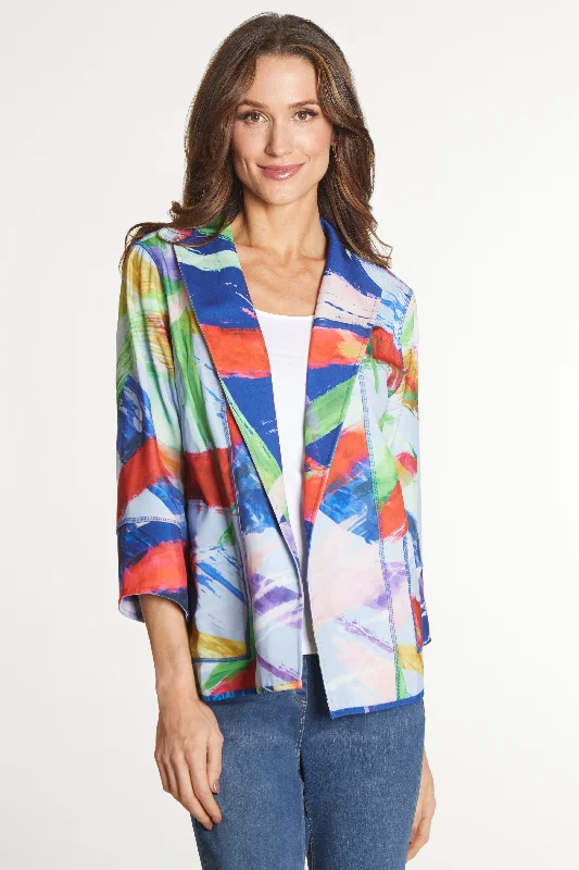 Woven Printed Reversible Open Front Jacket - Abstract Multi