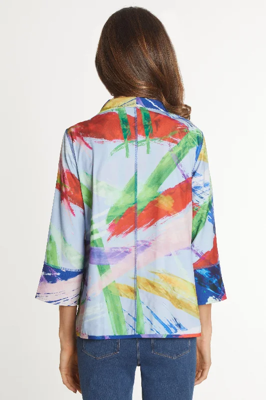 Woven Printed Reversible Open Front Jacket - Abstract Multi