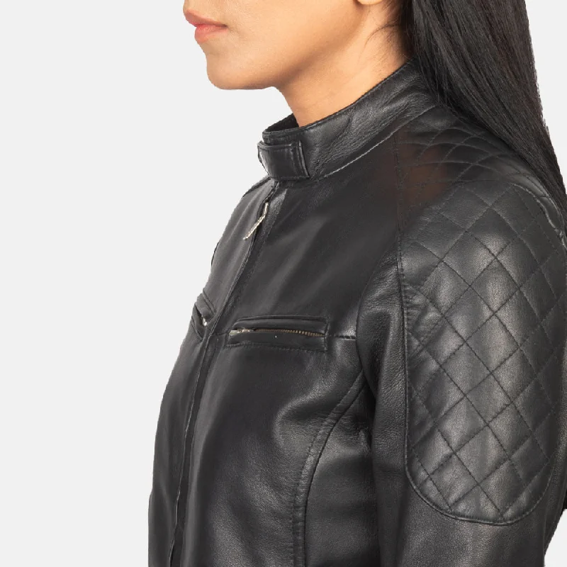 Zenna Black Leather Bomber Jacket