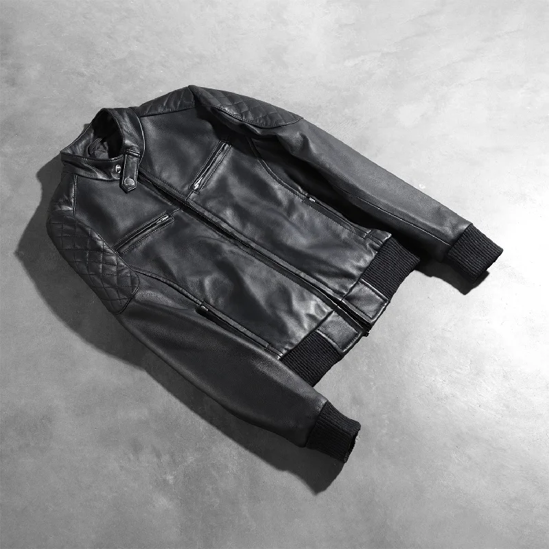 Zenna Black Leather Bomber Jacket