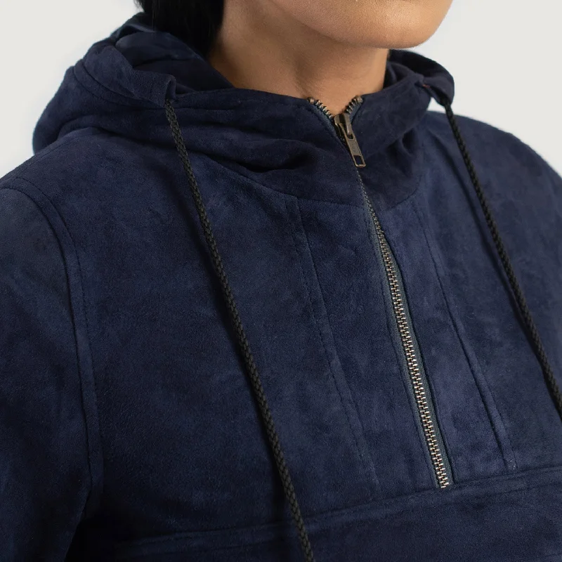 Zest Blue Hooded Suede Pullover Jacket