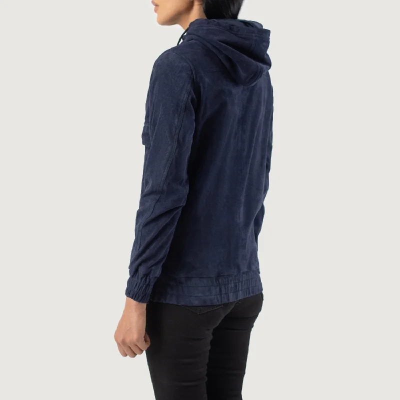 Zest Blue Hooded Suede Pullover Jacket